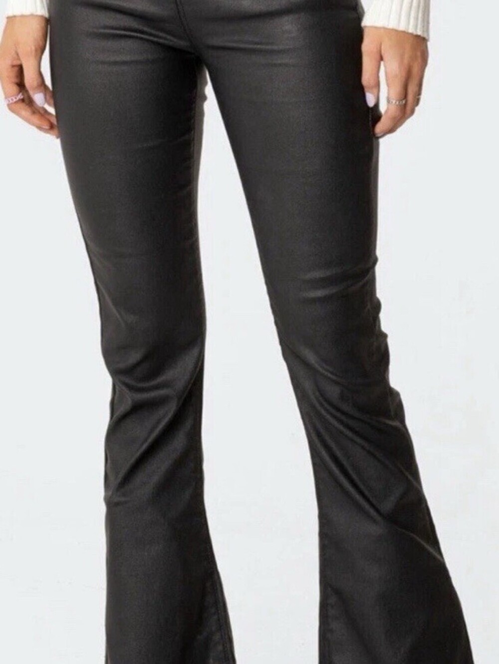 Edikted Women's Luna Faux Leather Flare Black Jeans (M)